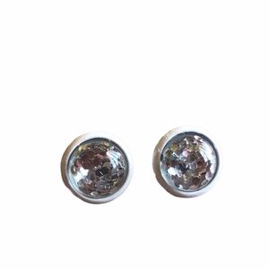 Silver Glitter Bomb White Post Stud Earrings!